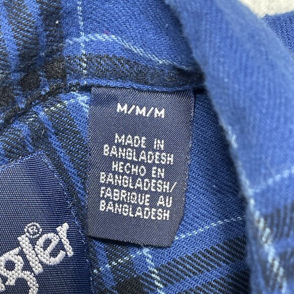 Wrangler Shirt Men's M Blue Plaid Long Sleeve Lightweight Flannel Pearl Snap - Picture 6 of 8